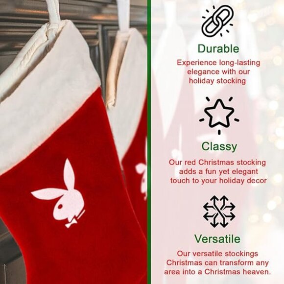 Playboy Rabbit Stocking in Iconic Rabbit Head Logo Design – Red - Picture 6 of 7
